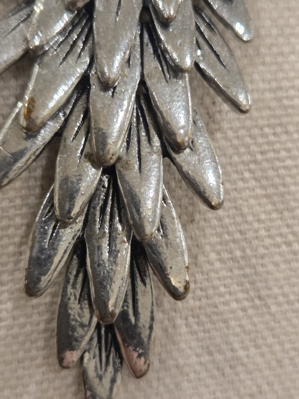 Silver Feather Cascade Statement Necklace - Reticulated